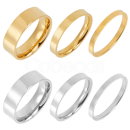 ANATTASOUL 2 Sets 2 Colors 304 Stainless Steel Plain Band Rings Set for Women RJEW-AN0001-20-1