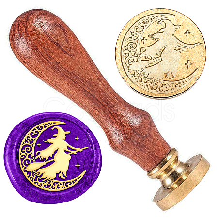 Halloween Golden Tone Brass Wax Seal Stamp Head with Wooden Handle AJEW-WH0208-824-1