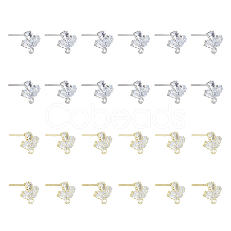 SUPERFINDINGS 24Pcs 2 Color Brass Micro Pave Clear Cubic Zirconia Stud Earring Findings KK-FH0004-79-1