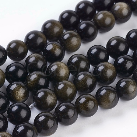 Natural Golden Sheen Obsidian Beads Strands G-C076-10mm-5-1