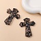 Gold Sand Handmade Lampwork Pendantss, Cross, Black, 60x48mm