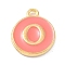 Golden Plated Alloy Enamel Charms, Enamelled Sequins, Flat Round with Alphabet, Letter.O, Hot Pink, 14x12x2mm, Hole: 1.5mm