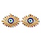 Rack Plating Brass Micro Pave Cubic Zirconia Pendants, with Glass, with Jump Ring, Long-Lasting Plated, Evil Eye, Real 18K Gold Plated, Indigo, 29x38x6.5mm