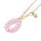 Brass Cubic Zirconia Pendant Necklace, with Brass Curb Chain, Real 18K Gold Plated, Teardrop, Pink, 17.01 inch(43.2cm)