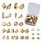 304 Stainless Steel Stud Earring Findings, with Loop and Ear Nuts/Earring Backs, Mixed Shapes, Golden, 24pcs/set