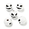 Printed Wood European Beads, Halloween Theme Beads, Round, White, 15.5~16mm, Hole: 4~4.5mm