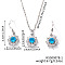 Brass Rhinestones Flower Jewelry Set, Earrings & Necklaces Set for Fashionable Women, Deep Sky Blue