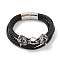 Braided Microfiber Leather Multi-strand Bracelets, 304 Stainless Steel & Black Glass Bracelets for Men, Wolf, 8-5/8x1-1/8 inch(22x3cm)