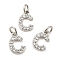 Brass Micro Pave Grade AAA Cubic Zirconia Charms, Letter C, Cadmium Free & Nickel Free & Lead Free, Real Platinum Plated, 9x6x1.5mm, Hole: 2mm