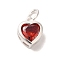 925 Sterling Silver Cubic Zirconia Heart Charms with Jump Rings, Silver Color Plated, Red, 9.5x7.5x3.5mm, Hole: 3mm