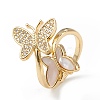 Natural Shell Butterfly Open Cuff Ring with Cubic Zirconia RJEW-F139-04G-1