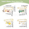 8Pcs 4 Style Stainless Steel Safety Pin Brooches JEWB-AB00013-2