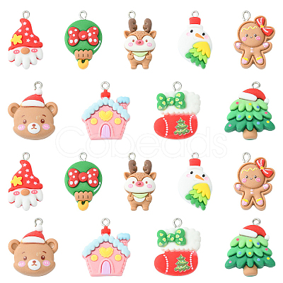 18Pcs 9 Styles Christmas Resin Pendants RESI-CJ0003-26-1