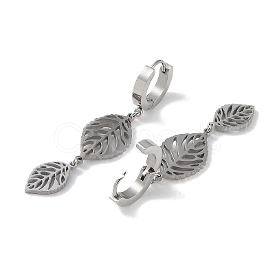 Non-Tarnish Hollow Leaf 304 Stainless Steel Dangle Earrings EJEW-L283-031P-1