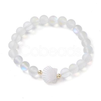 8mm Round Synthetic Moonstone Beaded Stretch Bracelets BJEW-JB10374-1