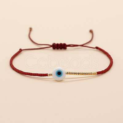 Adjustable Lanmpword Evil Eye Braided Bead Bracelet ZW2937-21-1