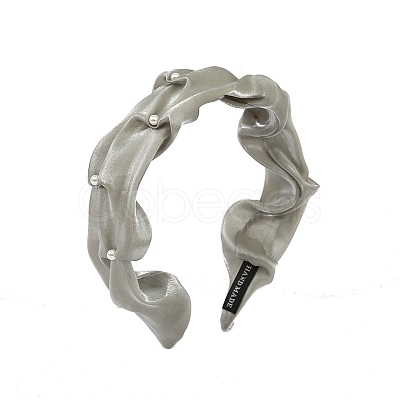 Pleated Cloth Hair Bands with Plastic Imitation Pearl Decor PW-WGE11E3-02-1