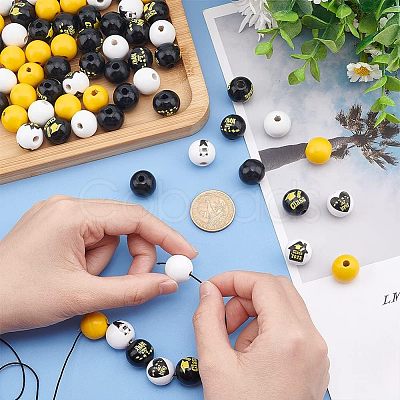 Unicraftale 120Pcs 8 Styles Senior Year Theme Printed Wooden Beads WOOD-UN0001-01-1