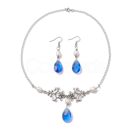 Pearl & Teardrop Glass Jewelry Set SJEW-JS01291-1