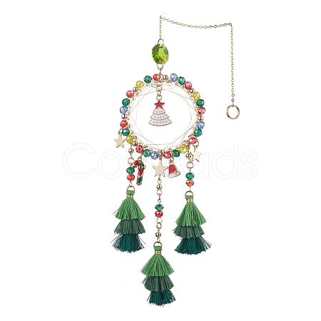 Christmas Theme Glass Beaded & Alloy Enamel Charm Hanging Ornaments HJEW-TA00245-1