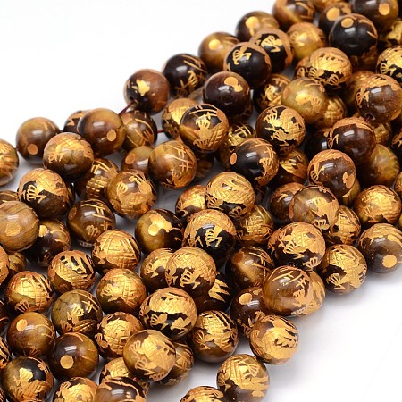 Round Natural Tiger Beads Strands G-F222-45-10mm-1