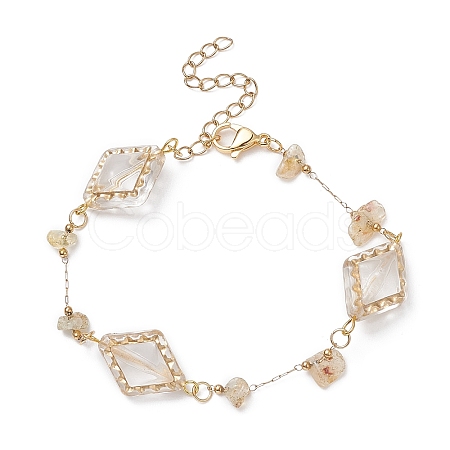 Acrylic Rhombus & Natural Citrine Chips Beaded Chain Bracelet BJEW-JB09386-1