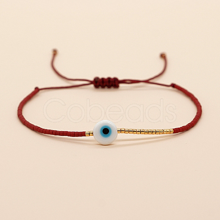 Adjustable Lanmpword Evil Eye Braided Bead Bracelet ZW2937-21-1