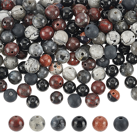 ARRICRAFT 300Pcs 6 Styles Natural & Synthetic Mixed Gemstone Round Beads G-AR0005-82-1