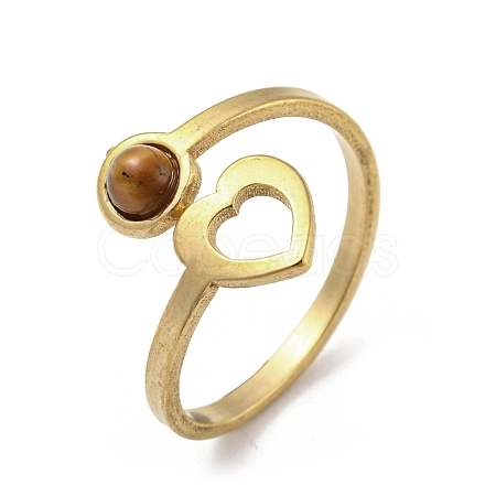 304 Stainless Steel with Natural Tiger Eye Ring RJEW-Z031-01B-02-1