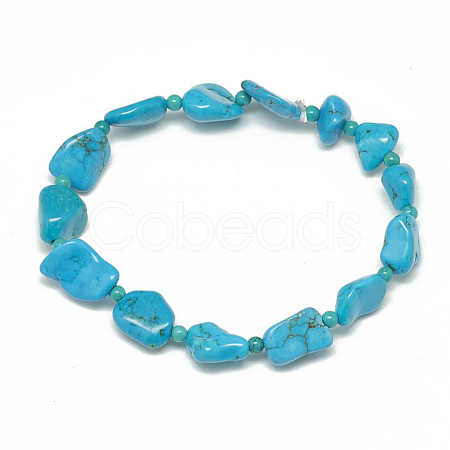 Synthetic Turquoise Beaded Stretch Bracelets BJEW-S134-02-1