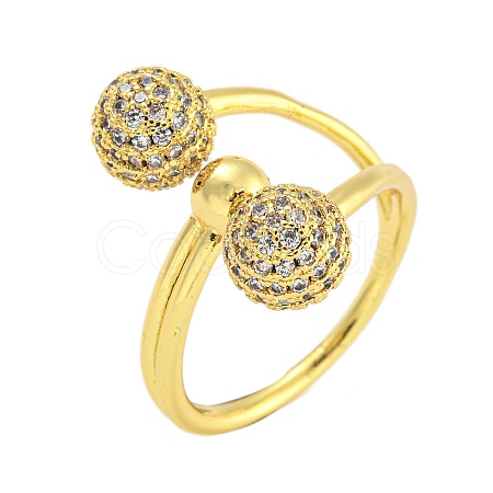 Round Rack Plating Brass Micro Pave Cubic Zirconia Cuff Rings for Women RJEW-G330-68G-1