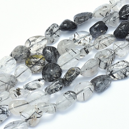 Natural Black Rutilated Quartz Beads Strands G-G765-44-1