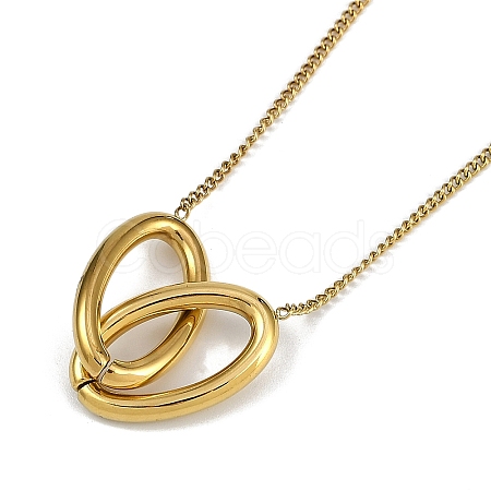 PVD Vacuum Plating 304 Stainless Steel Heart Pendant Twisted Chain Necklaces NJEW-I129-05G-1