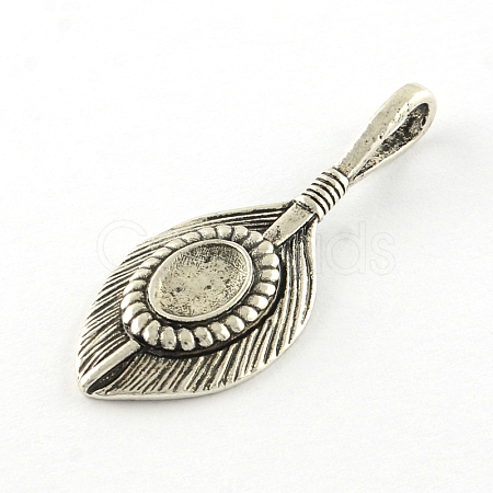 Feather Brass Pendant Cabochon Settings KK-S684-020AS-NF-1