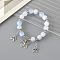 Chinese Style Round Glass Beaded Stretch Bracelets, Bowknot & Butterfly Charm Bracelets for Women, Antique Silver, Blue