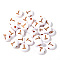 100Pcs Plating Opaque White Acrylic Beads, Rose Gold Metal Enlaced, Flat Round with Letter, Letter T, 7x4mm, Hole: 1.4mm