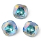 Glass Rhinestone Cabochons, Flat Back & Back Plated, Faceted, Square, Bermuda Blue, 8x8x4.3mm