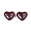Flower Printed Opaque Acrylic Heart Beads SACR-S305-28-L01-2