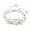 Flower Glass & Acrylic Braided Bead Adjustable Bracelets for Women BJEW-JB10446-05-1