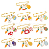 CHGCRAFT 10Pcs 10 Style Easter Egg & Rabbit & Carrot Alloy Enamel Charms Safety Pin Brooch JEWB-CA0001-22-1