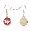 Flat Round with Butterfly Enamel Dangle Earrings EJEW-JE04862-5