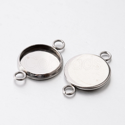 Tarnish Resistant Flat Round 304 Stainless Steel Cabochon Connector Settings STAS-E079-02A-1