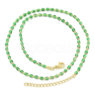 Brass Enamel Column Link Chain Necklaces NJEW-H039-16G-02-1