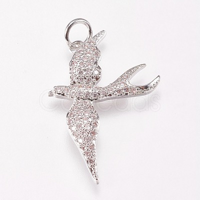 Brass Micro Pave Cubic Zirconia Bird Pendants ZIRC-A009-36P-1