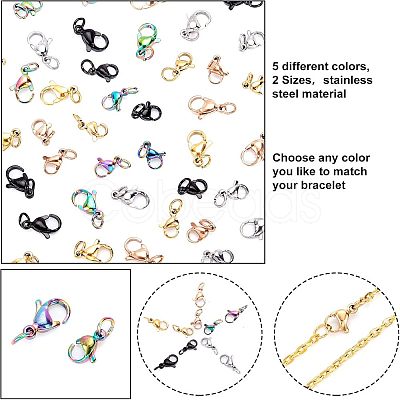 Unicraftale 60PCS 2 Sizes PVD Vacuum Plating 304 Stainless Steel Lobster Claw Clasps STAS-UN0025-03-1