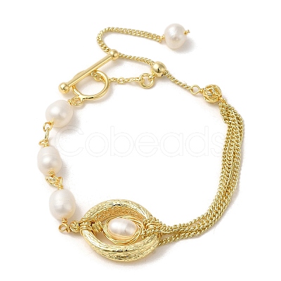 Natural Oval Pearl Link Bracelets BJEW-C051-56G-1