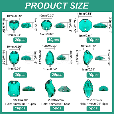 PandaHall Elite 140Pcs 9 Style Teardrop/Octagon/Oval Sew on Rhinestone ACRT-PH0001-14B-1