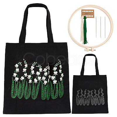 DIY Ethnic Style Embroidery Black Canvas Bags Kits DIY-WH0401-42B-1