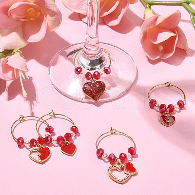 Valentine's Day Theme Heart Alloy Enamel Wine Glass Charms AJEW-JO00195-1