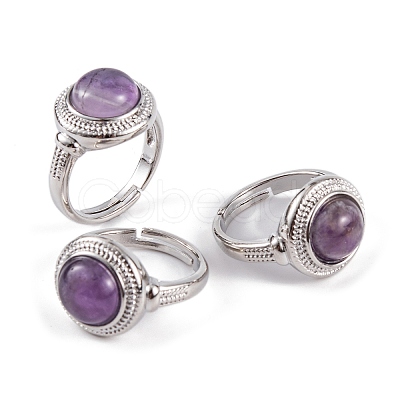 Natural Amethyst Round Adjustable Rings RJEW-K271-04P-08-1